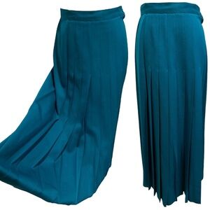 60s JAPANESE TEAL KNIFE PLEAT HIGH WAISTED MIDI SKIRT BY PATTY WOODWARD 8